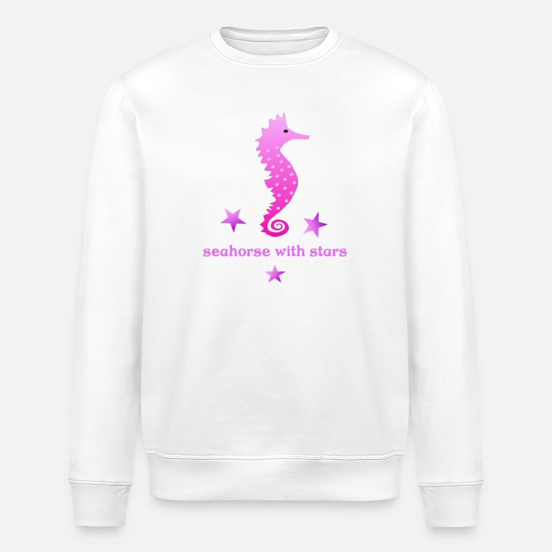 rosa Seepferdchen mit Sternchen - Stanley/Stella Unisex Bio-Sweatshirt ROLLER - Weiß