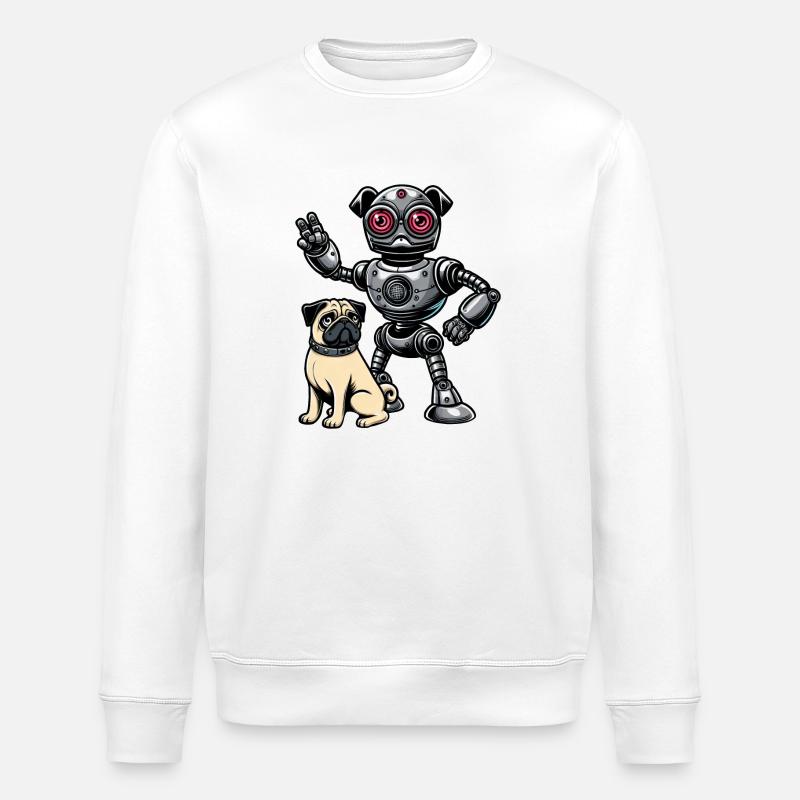 Mops Roboter und Herrchen Freunde - Stanley/Stella Unisex Bio-Sweatshirt ROLLER - Weiß