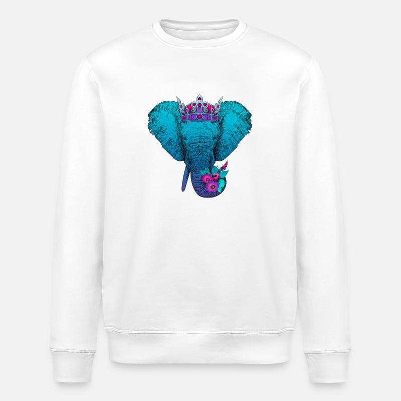 Elephant with flowers and crown - Stanley/Stella ROLLER Unisex Organic Sweatshirt - white