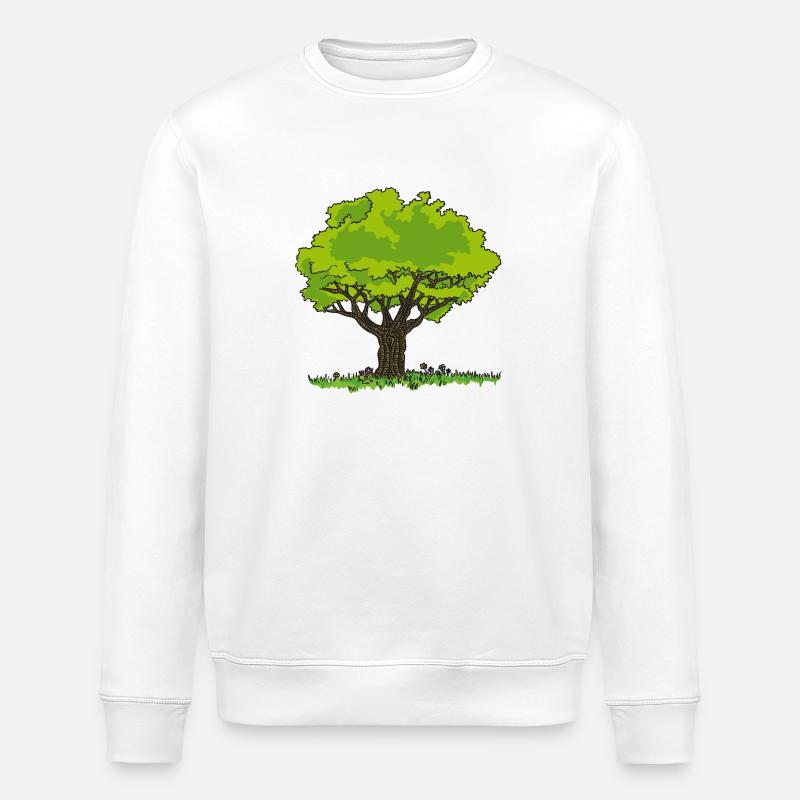 Dessin arbre pré et fleurs - Sweat bio ROLLER Stanley/Stella Unisexe - blanc