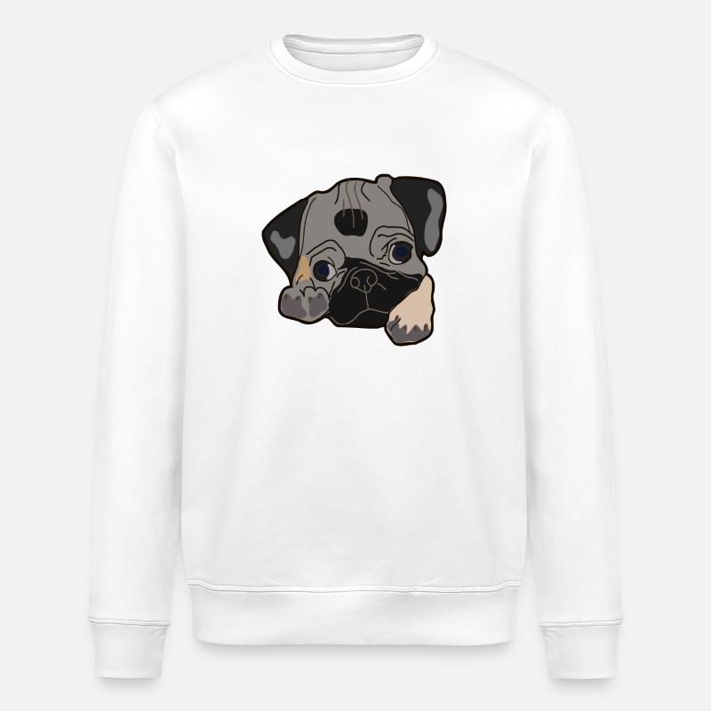 Pug head gift idea - Stanley/Stella ROLLER Unisex Organic Sweatshirt - white