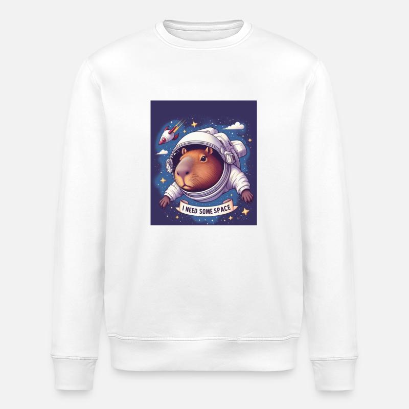 "I NEED SOME SPACE" Capybara - Stanley/Stella Unisex Bio-Sweatshirt ROLLER - Weiß