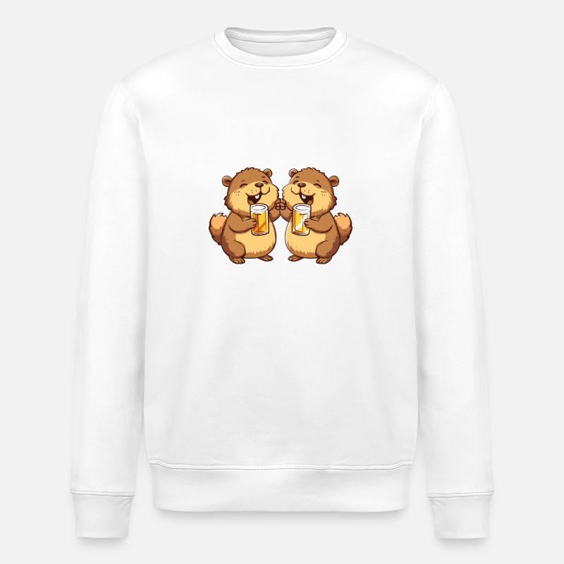 Beaver Comic Beer Party Drink - Stanley/Stella ROLLER Unisex Organic Sweatshirt - white