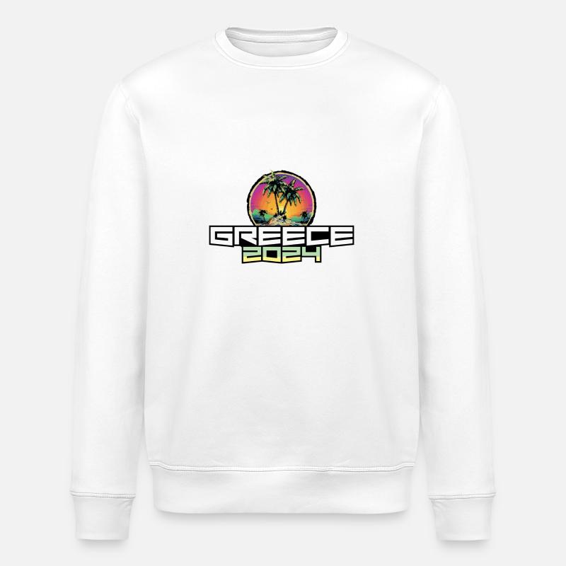 Greece 2024 Holiday Palm Trees - Stanley/Stella ROLLER Unisex Organic Sweatshirt - white