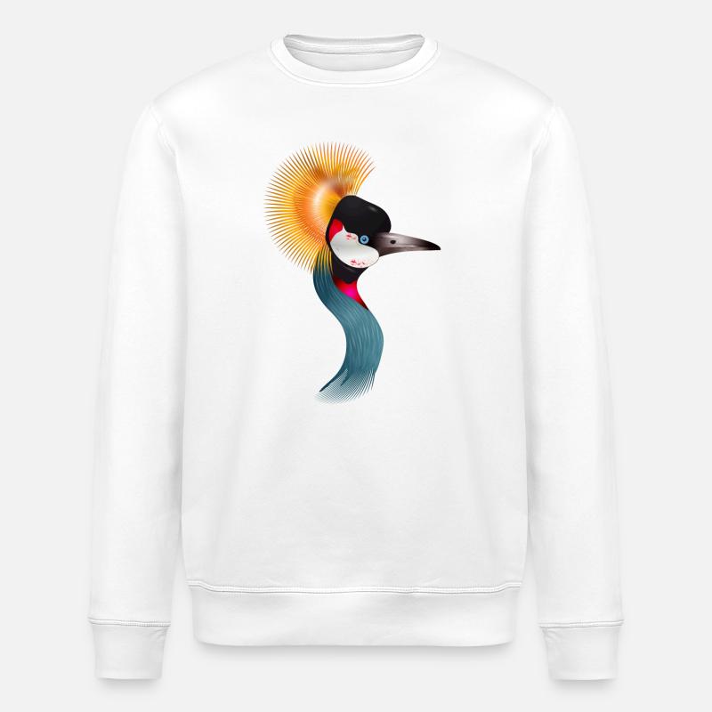ästhetisch kunstvoll gezeichneter Kronenkranich - Stanley/Stella Unisex Bio-Sweatshirt ROLLER - Weiß