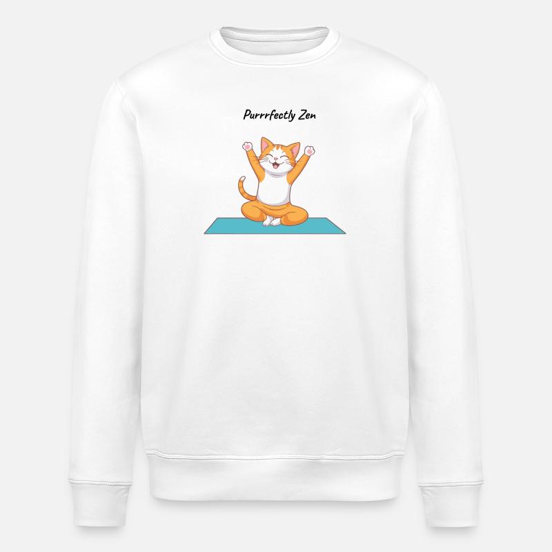 Purrrfectly Zen – Chat de Yoga - Sweat bio ROLLER Stanley/Stella Unisexe - blanc