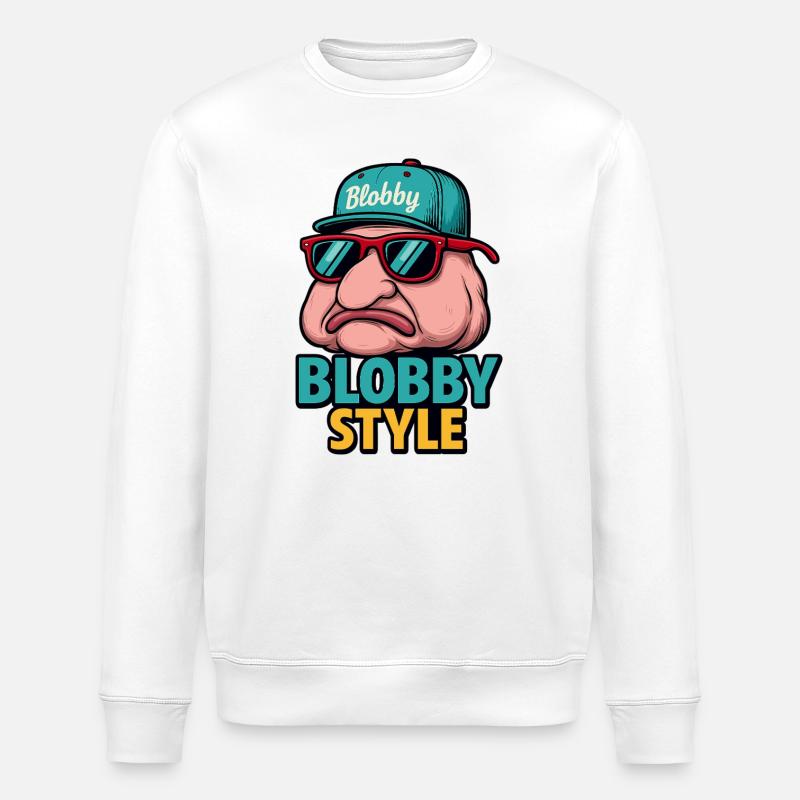 Blobby Style Cartoon Tee - Stanley/Stella Unisex Bio-Sweatshirt ROLLER - Weiß
