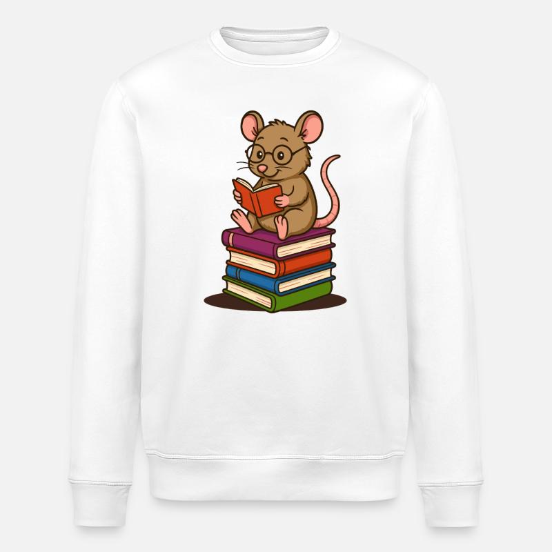 Leseratte mit Brille und Bücherstapel - Stanley/Stella Unisex Bio-Sweatshirt ROLLER - Weiß