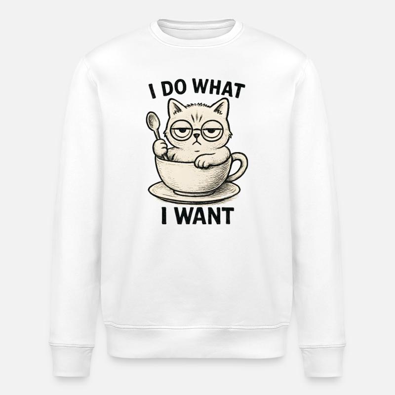 Katze in Teetasse - Stanley/Stella Unisex Bio-Sweatshirt ROLLER - Weiß