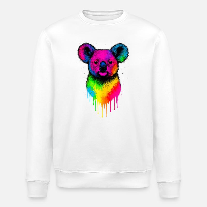 Rainbow Koala Neon Splatter - Stanley/Stella ROLLER Unisex Organic Sweatshirt - white