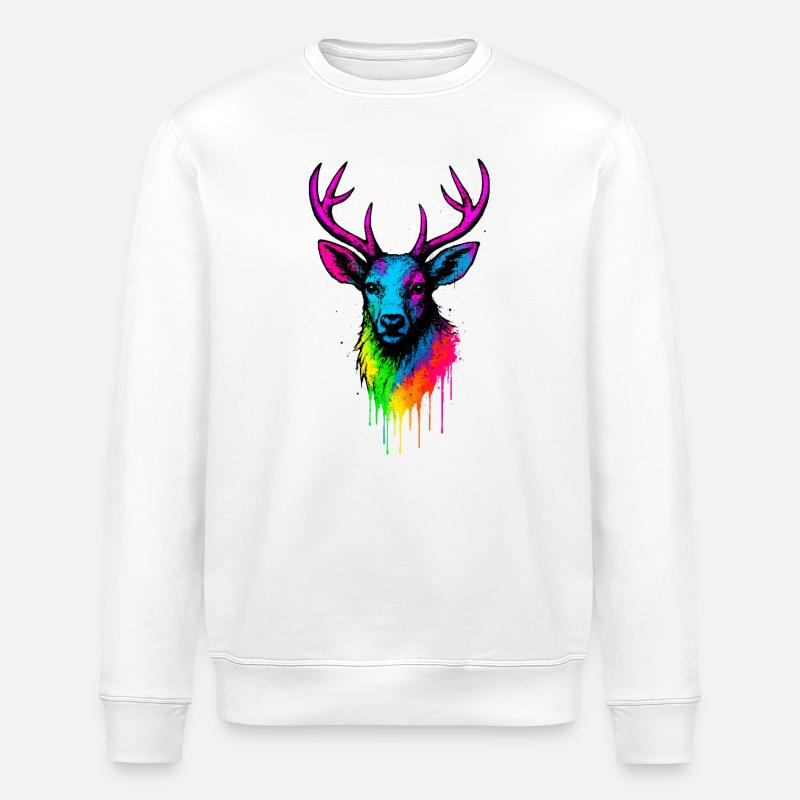 Rainbow Deer Neon Splash - Stanley/Stella ROLLER Unisex Organic Sweatshirt - white