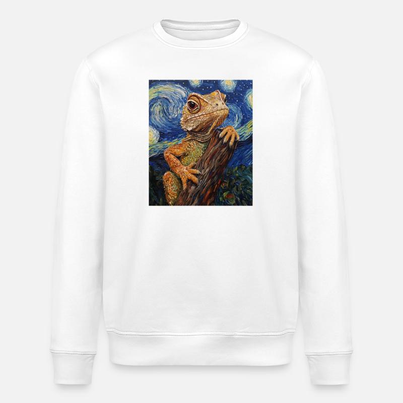 Lizard Van Gogh Style Starry Night - Stanley/Stella ROLLER Unisex Organic Sweatshirt - white