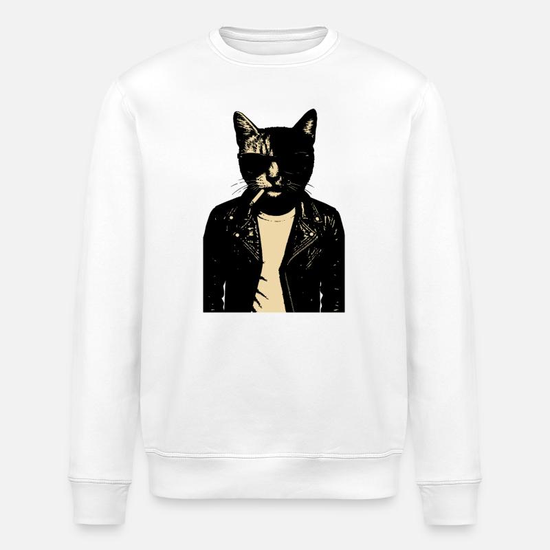 Noir Chat en Cuir - Sweat bio ROLLER Stanley/Stella Unisexe - blanc