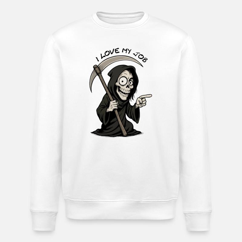 Grim Black Grim Reaper Smiling - Stanley/Stella ROLLER Unisex Organic Sweatshirt - white