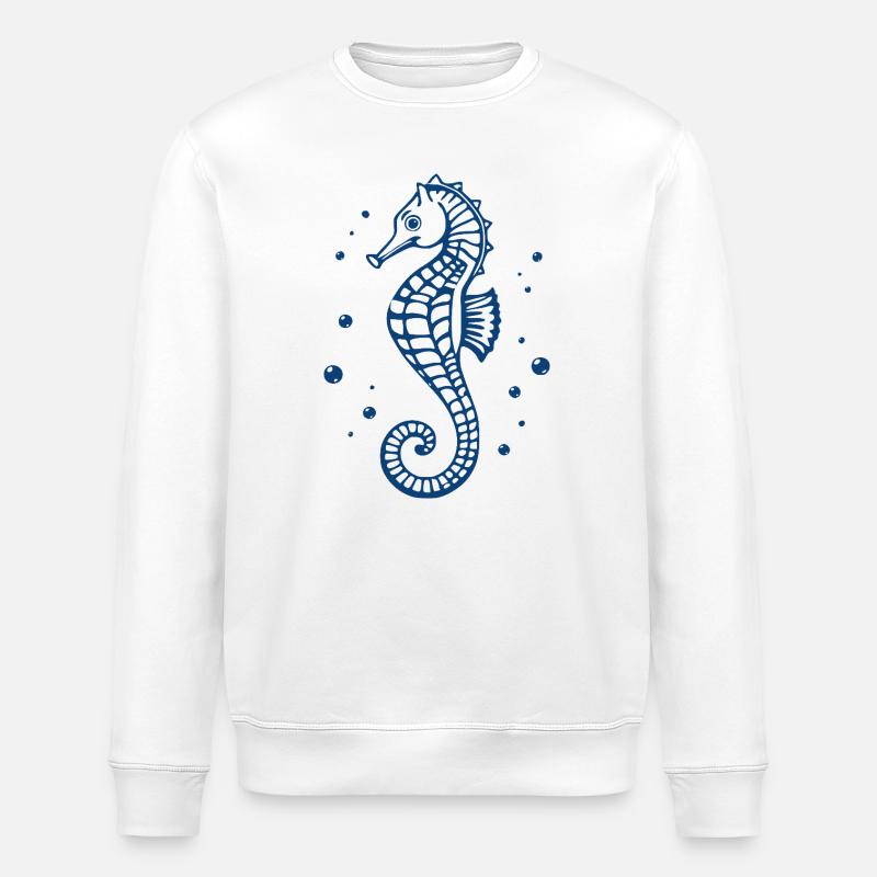 blaues Seepferdchen T-shirt Geschenk  - Stanley/Stella Unisex Bio-Sweatshirt ROLLER - Weiß