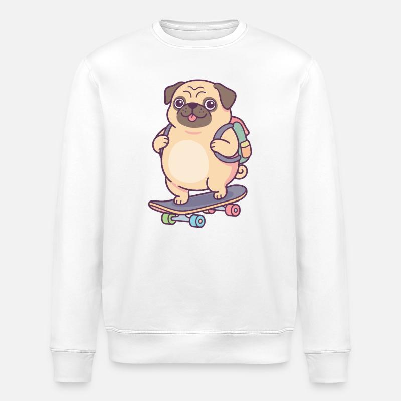 Pug Skateboard Backpack - Stanley/Stella ROLLER Unisex Organic Sweatshirt - white
