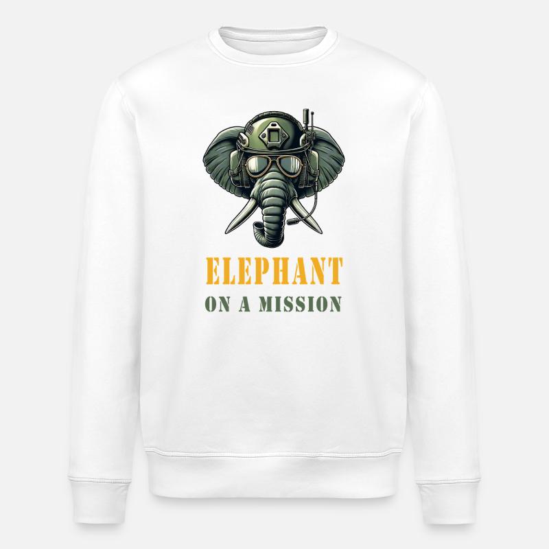 Elefant auf Mission - Stanley/Stella Unisex Bio-Sweatshirt ROLLER - Weiß