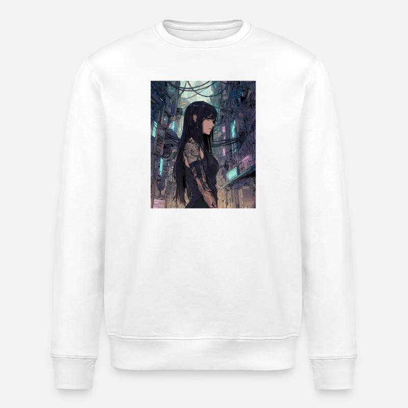 Cybernoir Diva im Neon-Dschungel - Stanley/Stella Unisex Bio-Sweatshirt ROLLER - Weiß