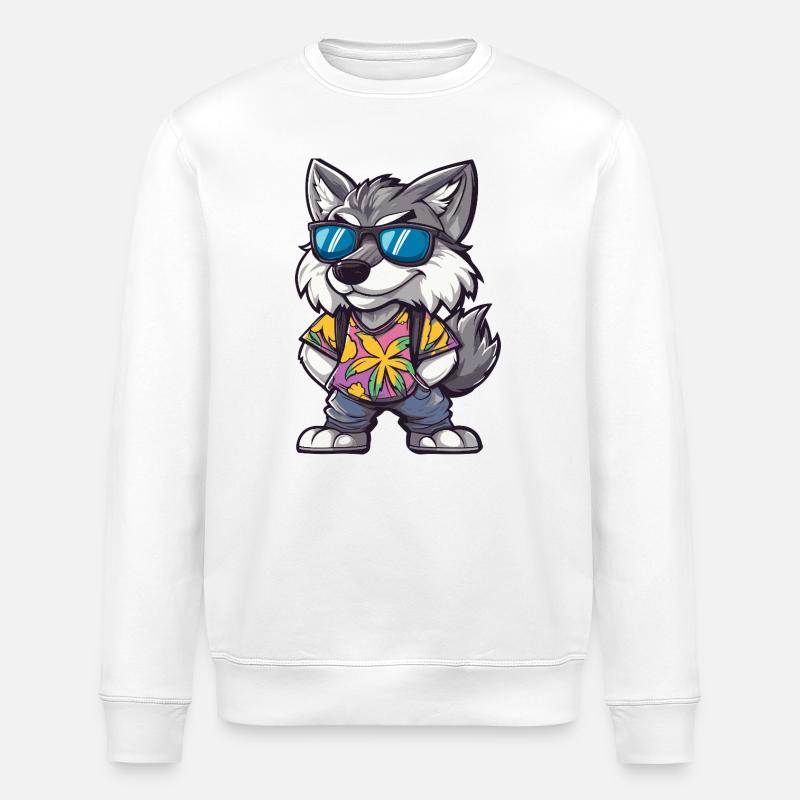 Wolf Comic Vacation - Stanley/Stella ROLLER Unisex Organic Sweatshirt - white