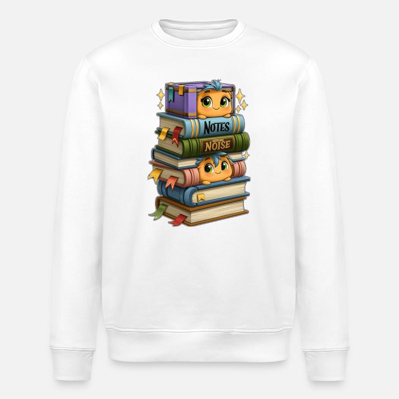 Book Stack with Birds - Stanley/Stella ROLLER Unisex Organic Sweatshirt - white