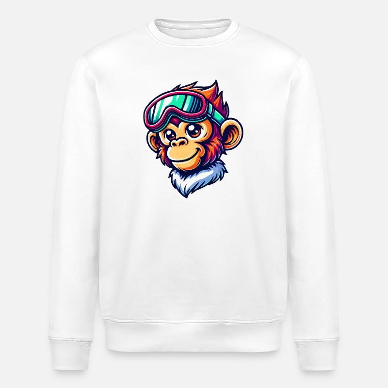 Monkey Ski Goggles Comic - Stanley/Stella ROLLER Unisex Organic Sweatshirt - white