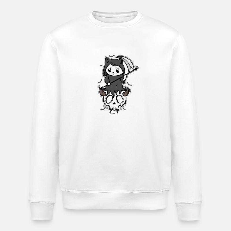 Cat with Scythe Creepy Gothic Style - Stanley/Stella ROLLER Unisex Organic Sweatshirt - white