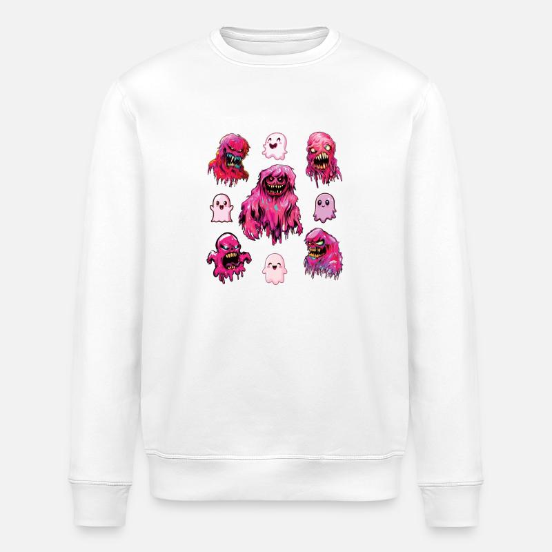 Scary and cute pink ghosts - Stanley/Stella ROLLER Unisex Organic Sweatshirt - white