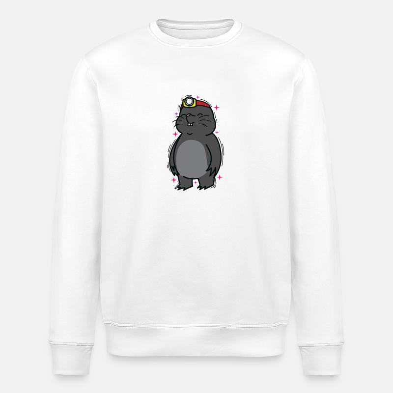 Mole with headlamp animal mound - Stanley/Stella ROLLER Unisex Organic Sweatshirt - white