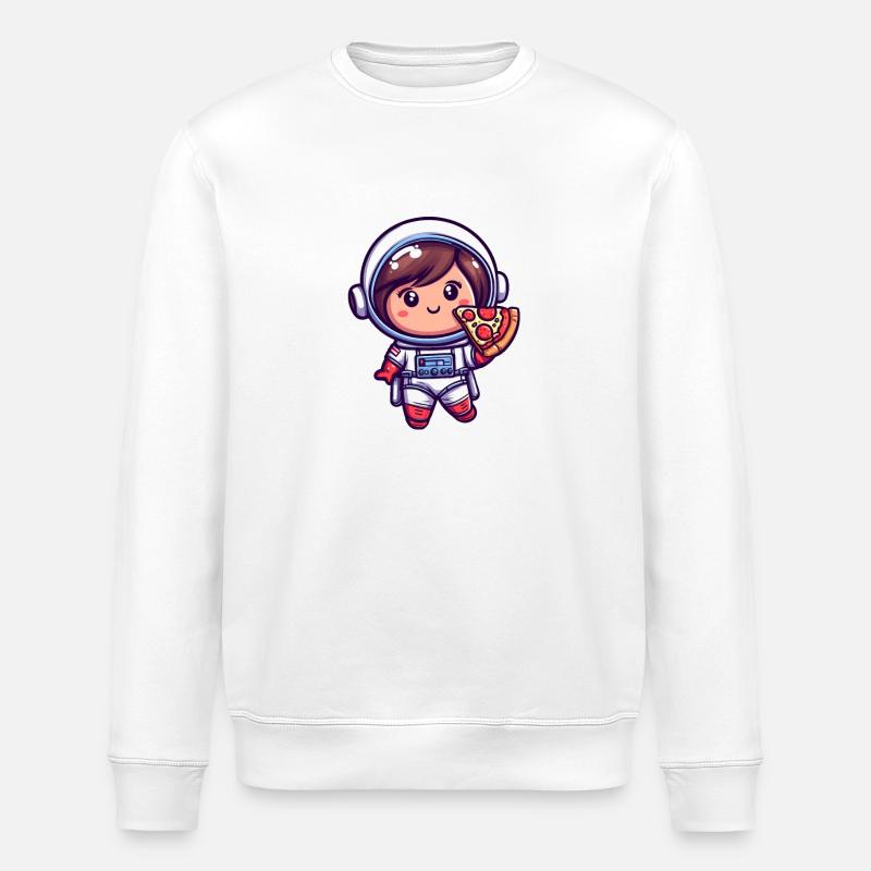 Astronautenmädchen mit Pizza - Stanley/Stella Unisex Bio-Sweatshirt ROLLER - Weiß
