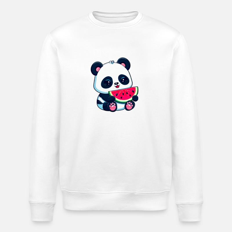 Cute panda eats watermelon - Stanley/Stella ROLLER Unisex Organic Sweatshirt - white