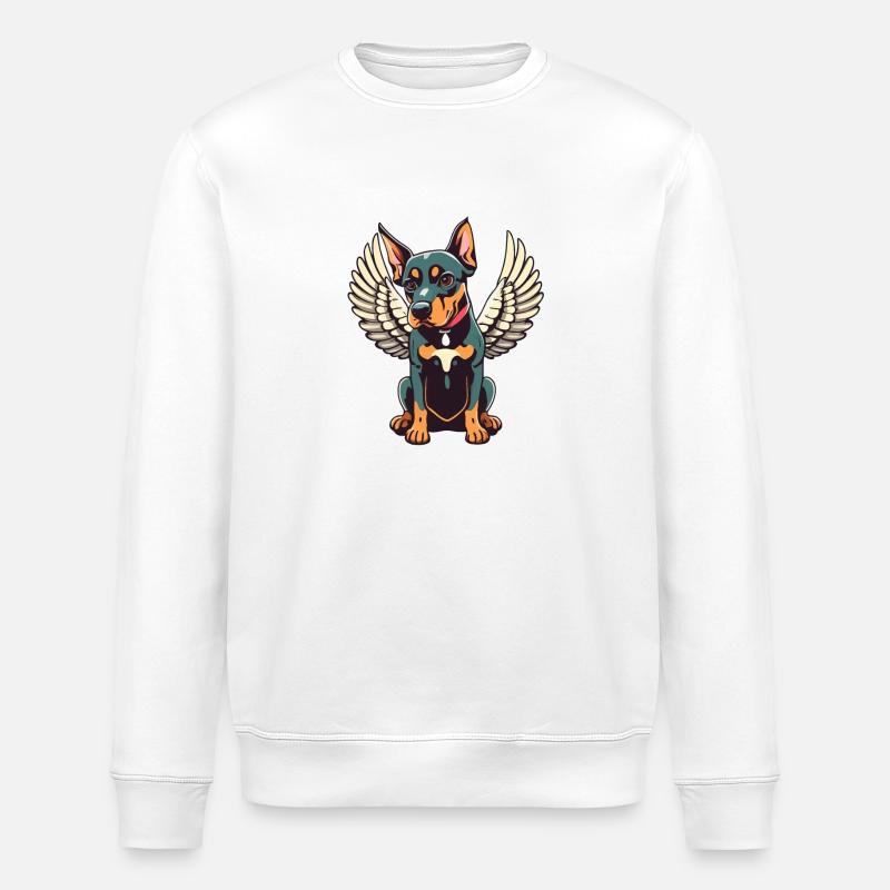 Dobermann-Engel, Flügel-Comic, Hund-Illustration - Stanley/Stella Unisex Bio-Sweatshirt ROLLER - Weiß