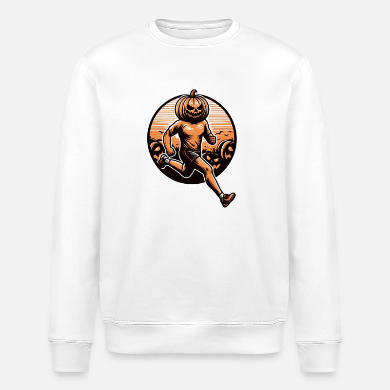 Halloween-Läufer mit Kürbiskopf - Stanley/Stella Unisex Bio-Sweatshirt ROLLER - Weiß