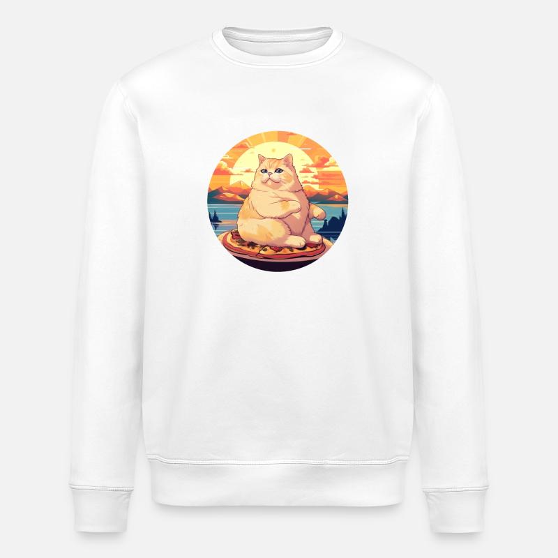 Sunset Feast : Chubby Cat Apprécie - Sweat bio ROLLER Stanley/Stella Unisexe - blanc