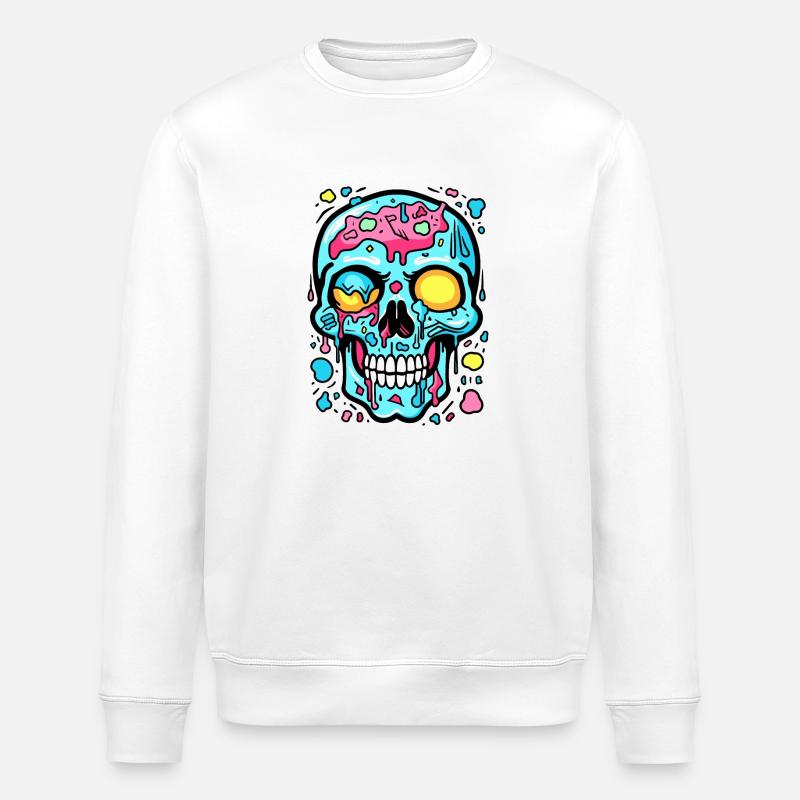 Cartoon Dreams: Bubbles Skull - Stanley/Stella ROLLER Unisex Organic Sweatshirt - white