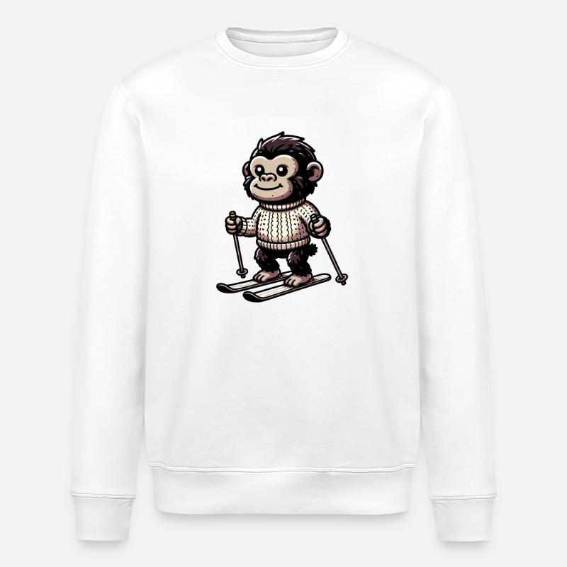 Cute monkey skiing in winter - - Stanley/Stella ROLLER Unisex Organic Sweatshirt - white