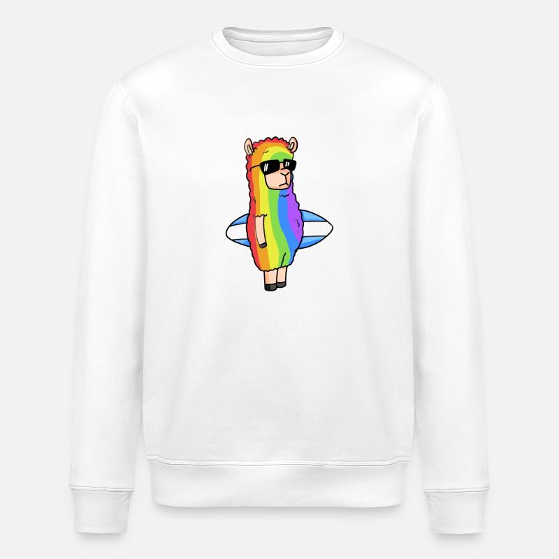 Alpaka Regenbogen Weihnachten - Stanley/Stella Unisex Bio-Sweatshirt ROLLER - Weiß