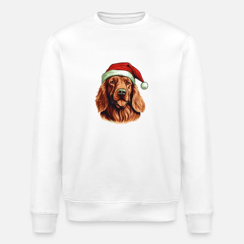 Irish Setter Dog Christmas Head - Stanley/Stella ROLLER Unisex Organic Sweatshirt - white