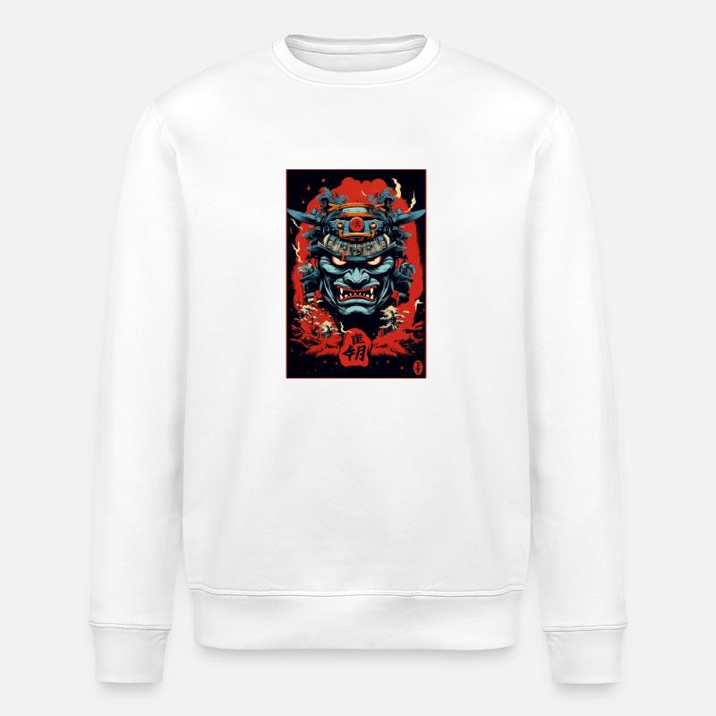 Japanese Ghost Samurai Mask - Stanley/Stella ROLLER Unisex Organic Sweatshirt - white