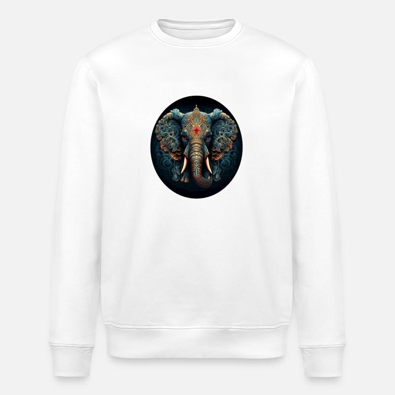 Blauer Mandala Elefant - Stanley/Stella Unisex Bio-Sweatshirt ROLLER - Weiß