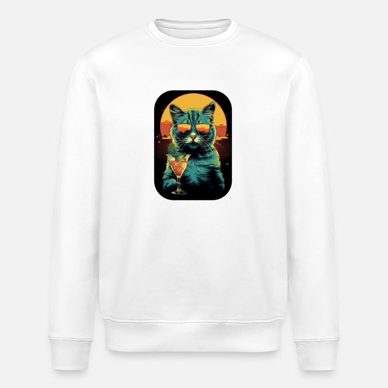 Katze mit Cocktail - Stanley/Stella Unisex Bio-Sweatshirt ROLLER - Weiß