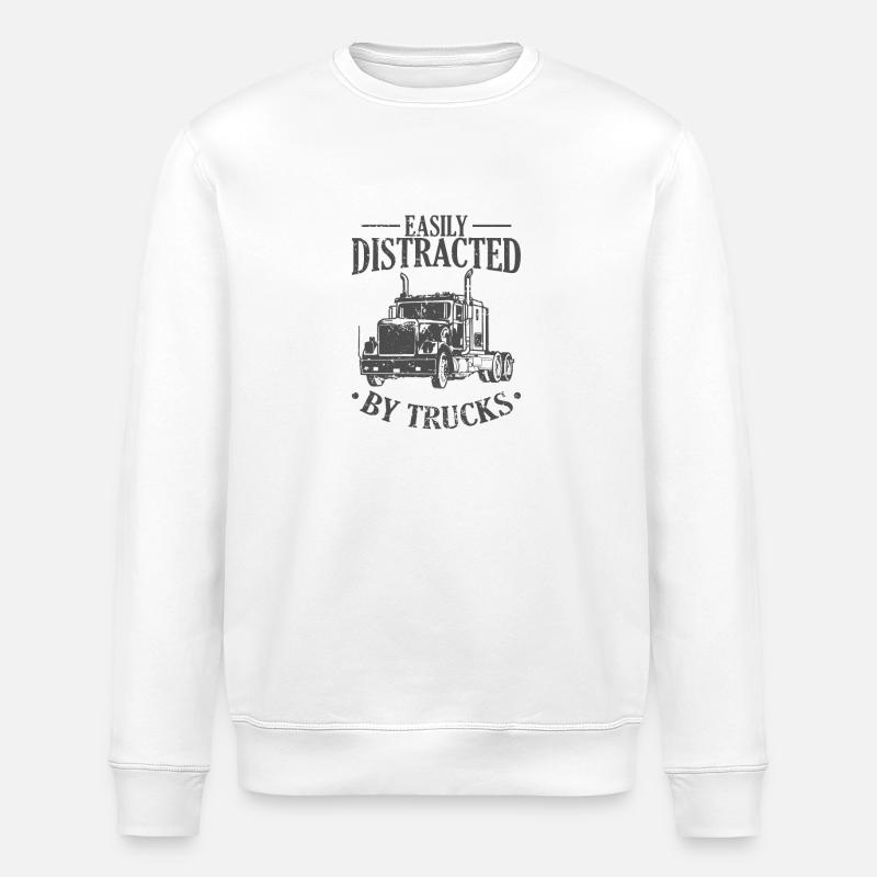 Easily Distracted by Trucks Occupation - Stanley/Stella ROLLER Unisex Organic Sweatshirt - white