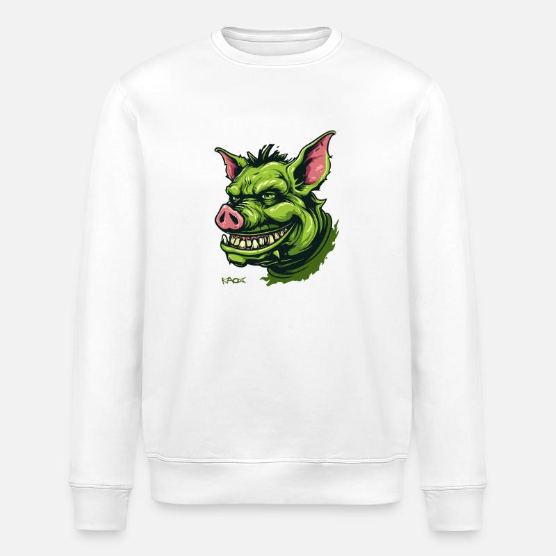 Grünes Goblin Schwein - Stanley/Stella Unisex Bio-Sweatshirt ROLLER - Weiß