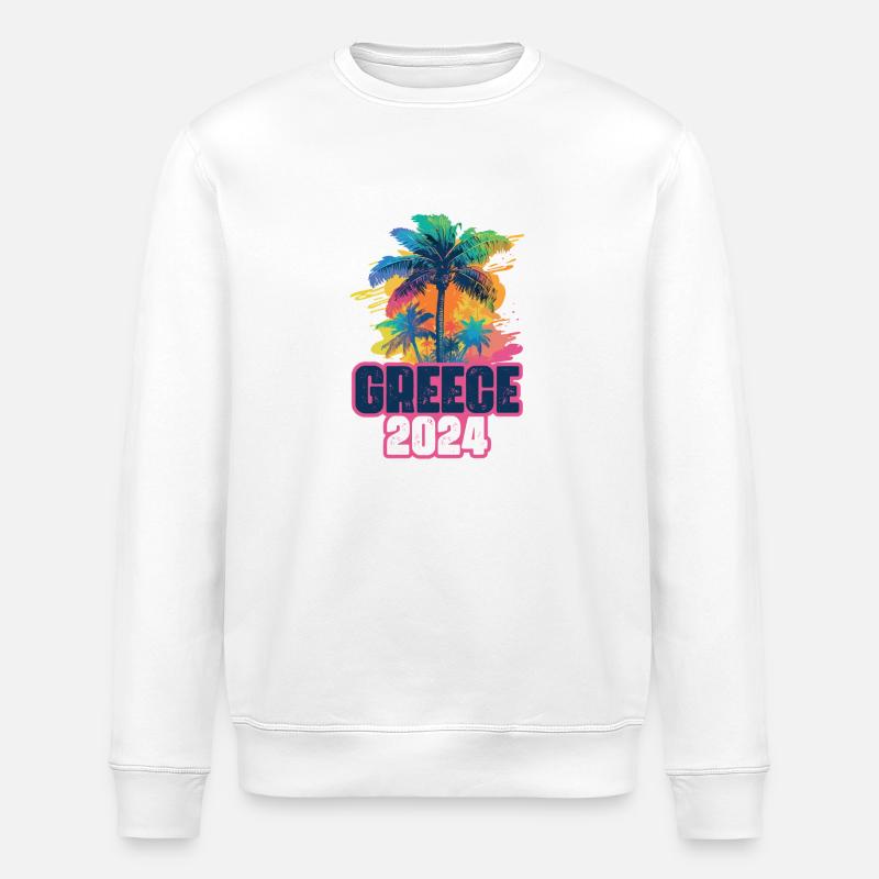 Greece 2024 Holiday Palm Blob - Stanley/Stella ROLLER Unisex Organic Sweatshirt - white