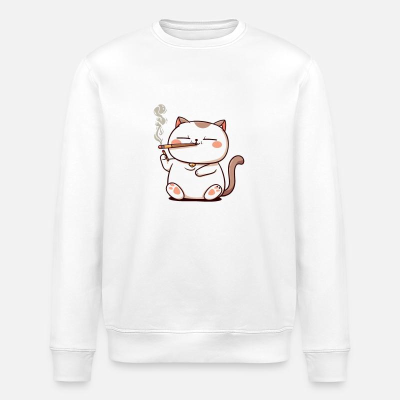 Katze Raucher Smoke Joint - Stanley/Stella Unisex Bio-Sweatshirt ROLLER - Weiß