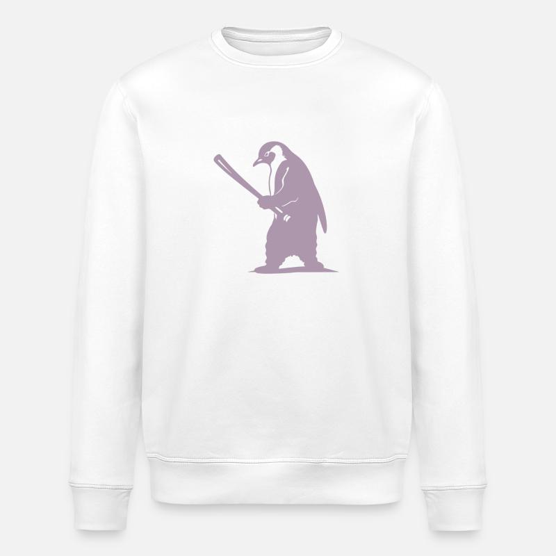 Penguin Baseball Player Silhouette - Stanley/Stella ROLLER Unisex Organic Sweatshirt - white