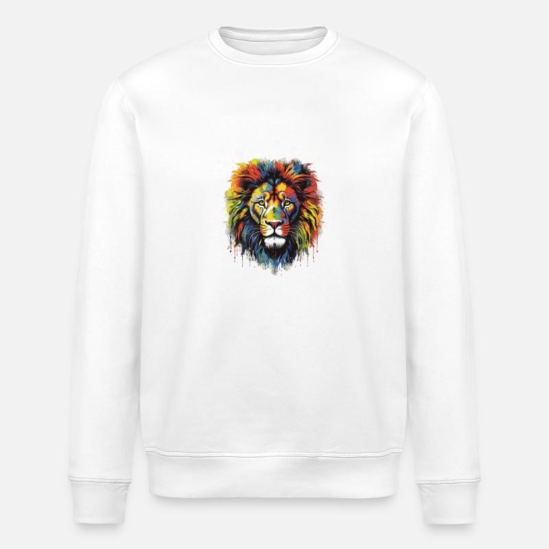 Lion Pop Art Head - Stanley/Stella ROLLER Unisex Organic Sweatshirt - white