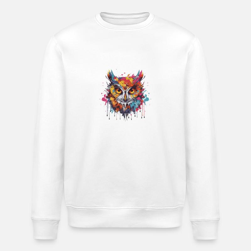Owl Pop Art Head - Stanley/Stella ROLLER Unisex Organic Sweatshirt - white