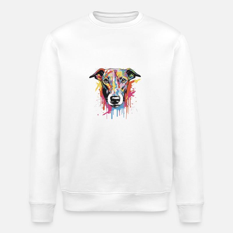 Greyhound Dog Pop Art Head - Stanley/Stella ROLLER Unisex Organic Sweatshirt - white