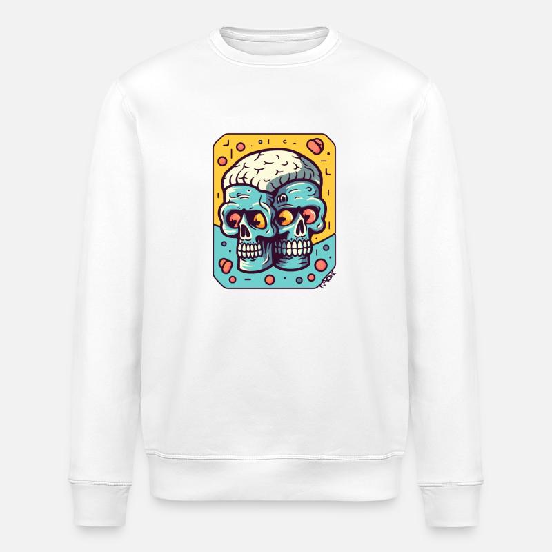 Twin Head Brain Zombies - Stanley/Stella ROLLER Unisex Organic Sweatshirt - white