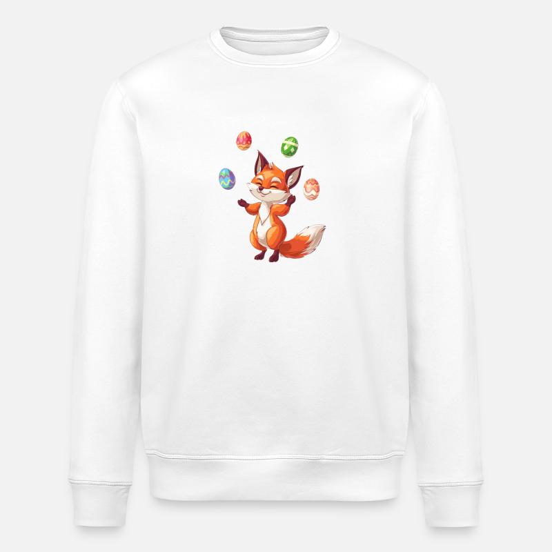 Easter Red Fox Juggling Eggs - Stanley/Stella ROLLER Unisex Organic Sweatshirt - white